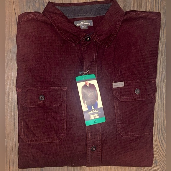Men’s Eddie Bauer Cross Cut Cord Shirt Burgundy NWT XL - Picture 5 of 5